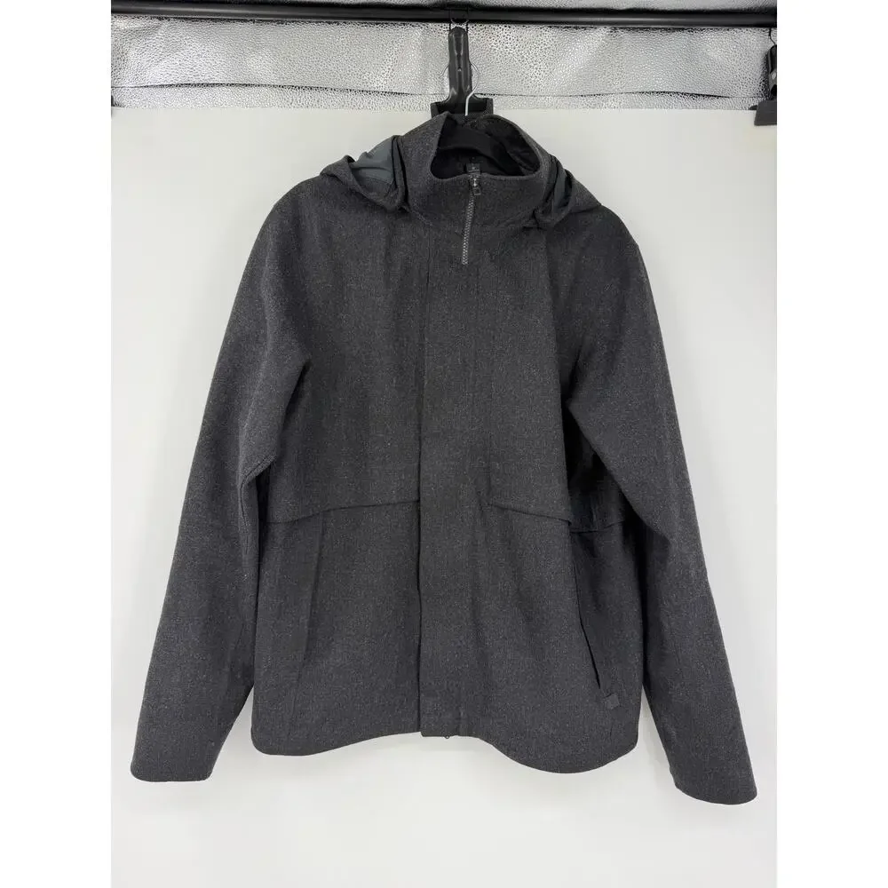 Lululemon Men’s Storm Break Rain Jacket Size L Heathered Black Wool Hooded